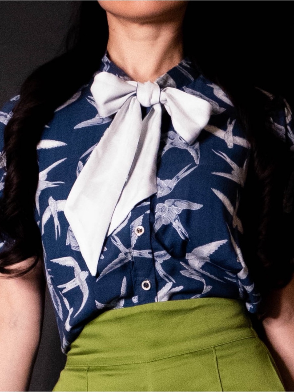 Hell Bunny Navy Bird Print Blouse